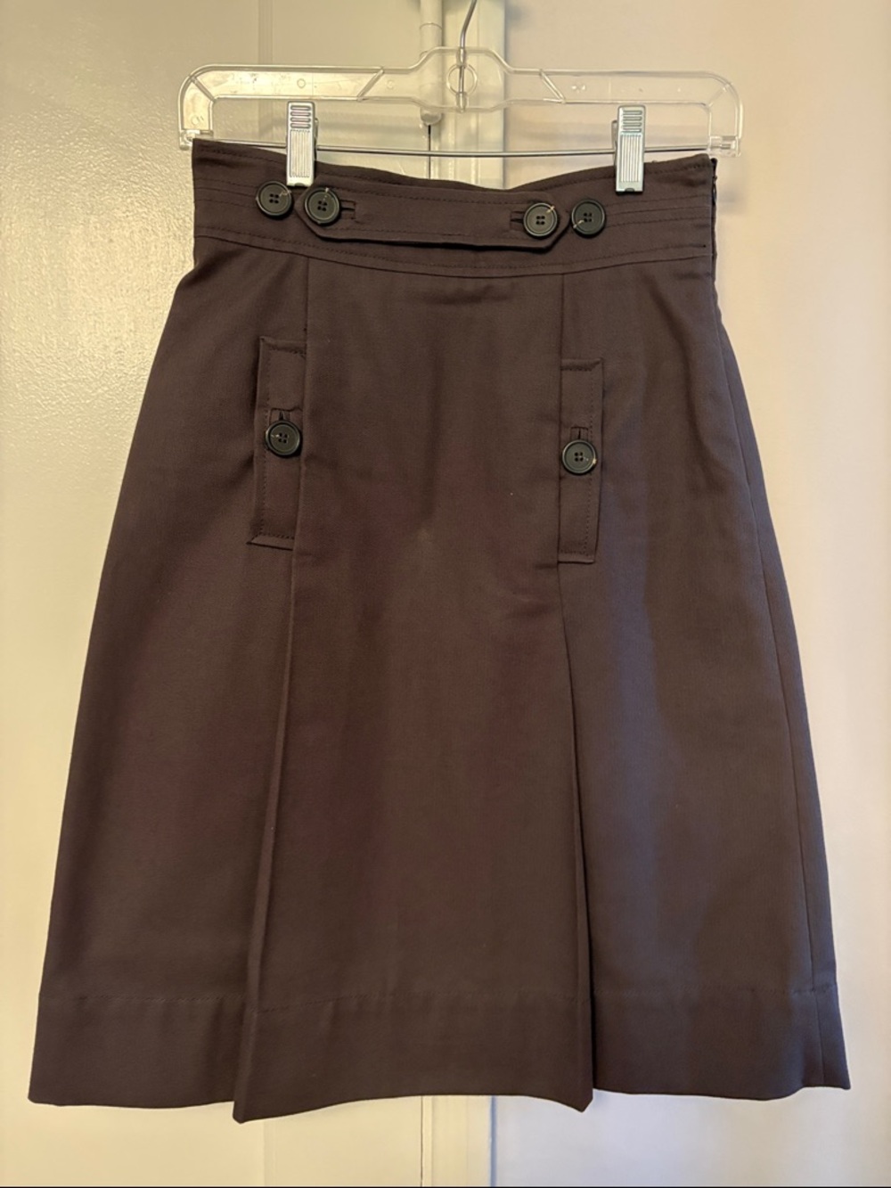 Comptoir Des Cotonniers Dark Brown Button-Front A-Line Skirt